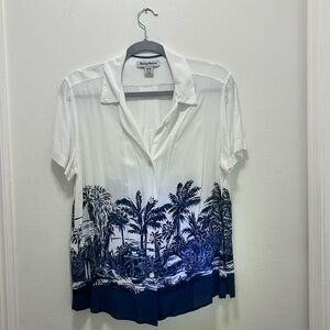 TOMMY BAHAMA Boardwalk Beach‎ Blue Hawaiian Shirt Size Medium